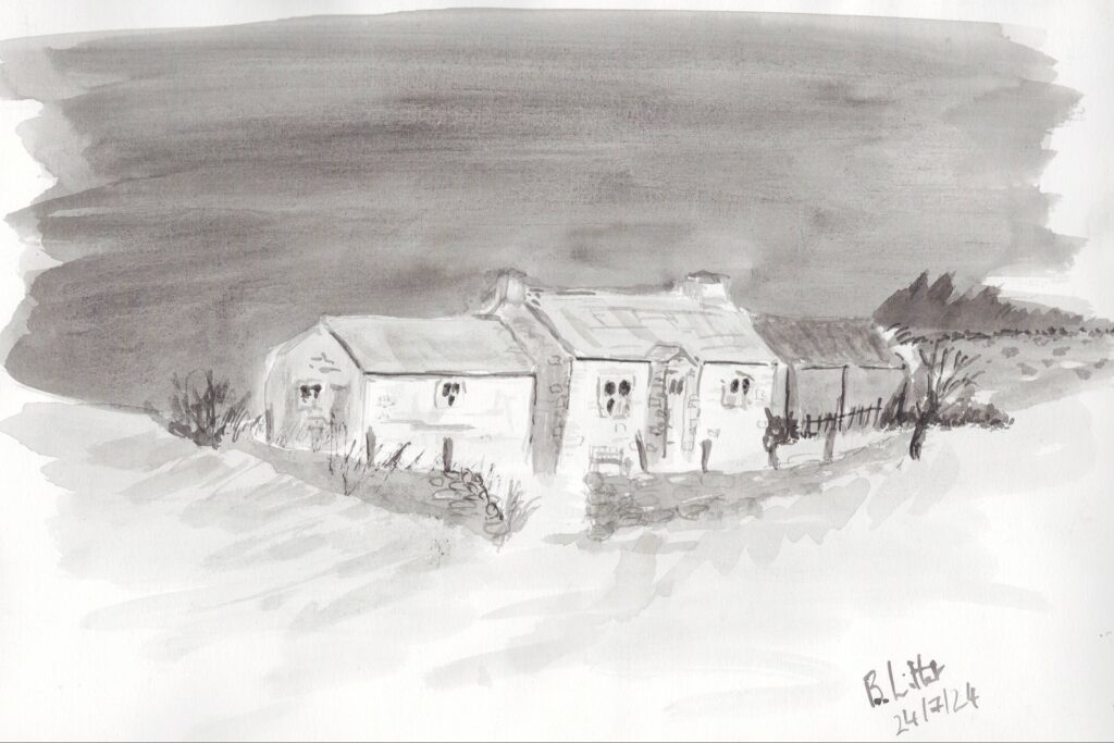 cottage en noir et blanc